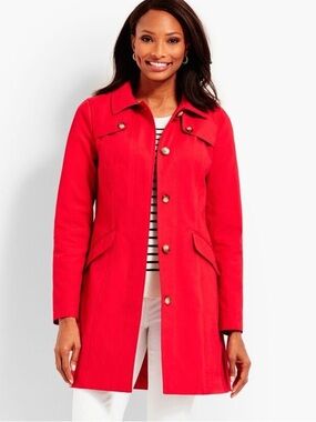 Talbots Classic Belted Trench Coat Red Size 4 Hidden Button Placket